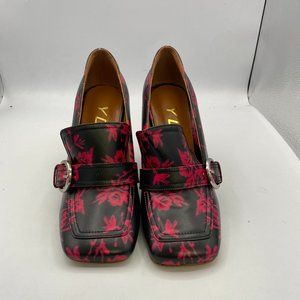 YDN black square toe chunky buckle heels pumps shoes #3